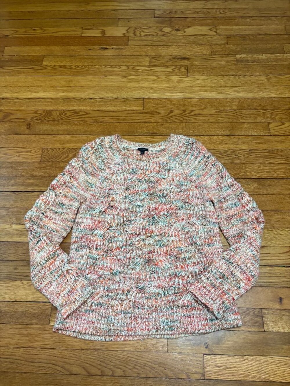 Talbots Womens Sweater Sz Medium Green Red Wool Acrylic Knit Crew Neck Pullover